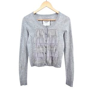 Abercrombie & Fitch Y2K Lightweight Cardigan Sz M Gray Frayed Sheer Mesh Trim